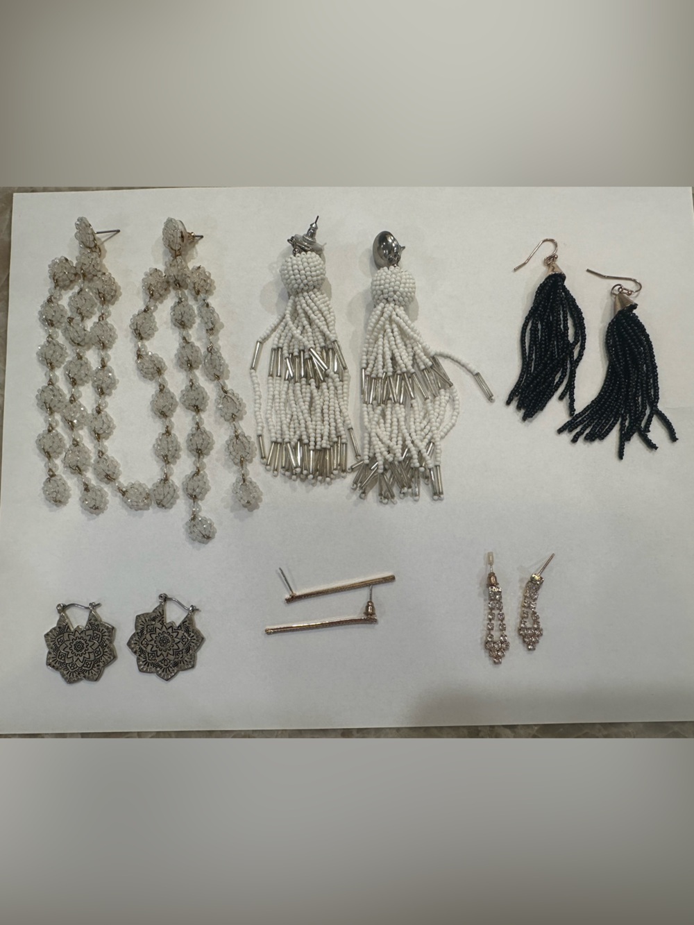 Statement Earring Lot 6 Pairs Boho Beaded Tassel Mandala Rhinestone Hoop Dangle